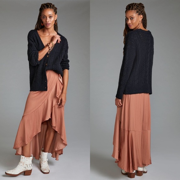 Anthropologie Black Classic Pointelle Cable Knit Cardigan Sweater - Picture 2 of 9